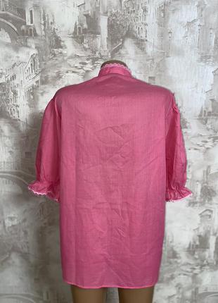 Розовая винтажная блузка кружево ,воротник стойка,объёмные рукава(18)3 фото