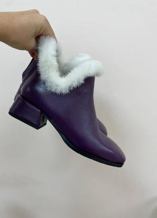 Шкіряні ботинки з опушкою норки  кожаные ботиночки норка осень зима2 фото