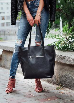 Шкіряна містка чорна сумка-шопер, кольори в асортименті6 фото