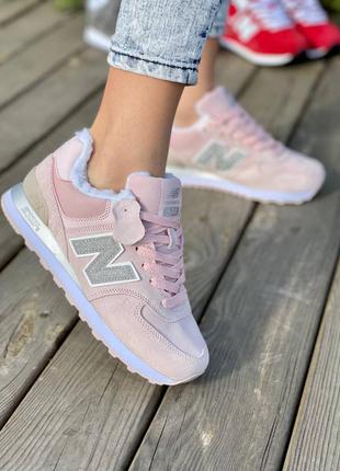 Жіночі кросівки new balance 574 pink fur ❄️ ню беленс зимові