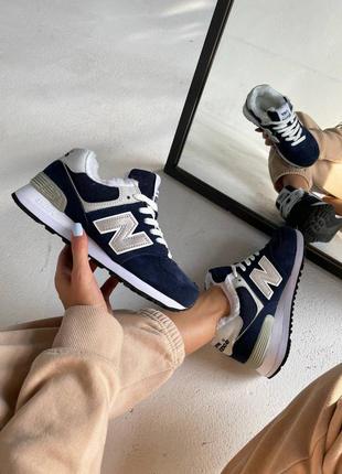 New balance 574 blue / reflective fur ❄ женские кроссовки ню беленс1 фото