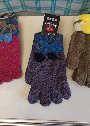 Рукавички підліткові на дівчинку рукавички рукавиці на дівчинку або жіночі на маленьку руку з бантиком і бубонами. різні кольори