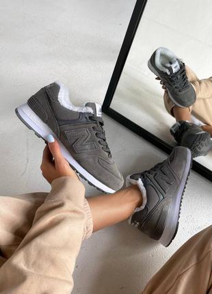 New balance 574 grey fur 🔝 зимние женские кроссовки  ню беленс2 фото