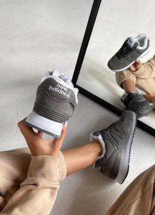 New balance 574 grey fur 🔝 зимние женские кроссовки  ню беленс5 фото