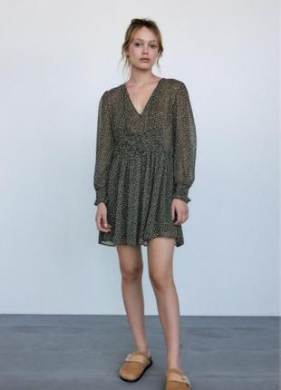 Zara шифоновое платье в принт горошек  м2 фото