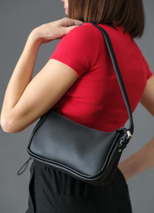 Кожаная женская черная сумка через плечо. кожаная сумка багет