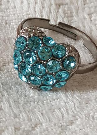 🙋💍кольцо-перстень💎 💙сердечко💙 💎 с голубыми камнями💎 бижутерия 💍💙🙋