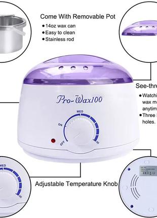 Воскоплав "pro-wax 100" для воска и парафина с регулятором температуры, повышенной мощности для салонного и домашнего применения4 фото