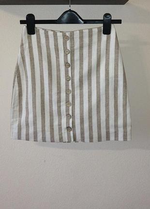 Короткая юбка в полоску амми обороты со смесью льна