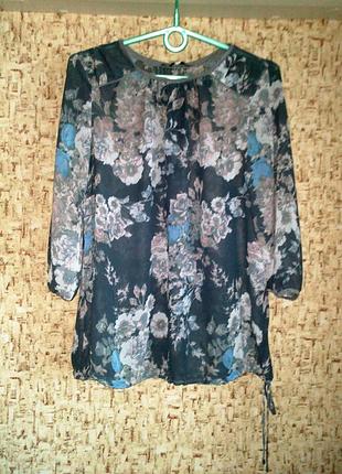 42-44р. сіра шифонова блузка в квіти next