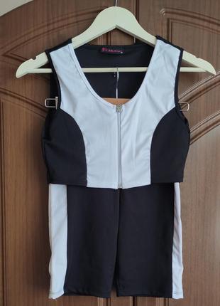 New!! Спортивный костюм женский шорты + топ черно - белый.