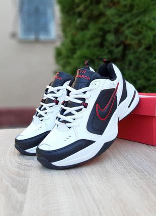 Мужские кроссовки nike air monarch белые с чёрным и красным термо евро зима