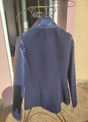 Пальто синее косуха со вставками с эко-кожи на рукавах синее от fimkarea3 фото