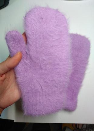 Женские рукавицы варежки перчатки двойные ангора мех сиреневые зима4 фото