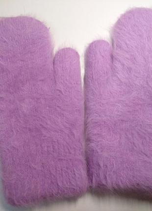 Жіночі рукавиці рукавиці рукавички подвійні ангора хутро бузкові зима
