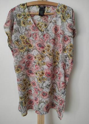 Пляжная туника платье парео шифонове разноцветная пляжка туніка сукня у квіти3 фото