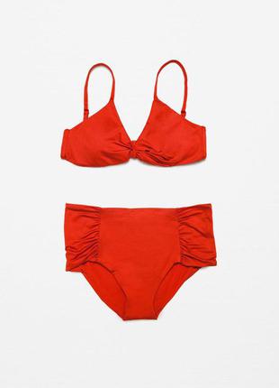 Zara яркий красный купальник высокая посадка s - m размер.
