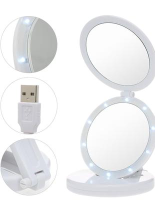 Косметическое зеркало складное с led подсветкой для макияжа large led mirror eclipse7 фото
