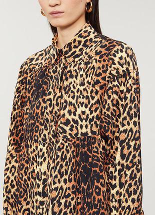 Леопардовая хлопковая блуза рубашкам воланами оверсайз свободная topshop блуза5 фото