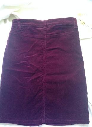 Вельветовая юбка прямая бордовая с разрезом спереди возможен обмен3 фото