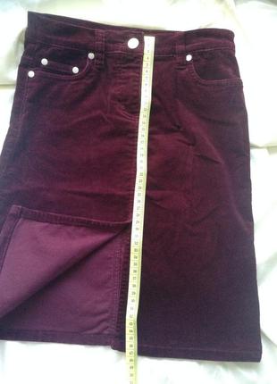 Вельветовая юбка прямая бордовая с разрезом спереди возможен обмен4 фото