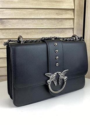 Жіноча міні сумочка клатч чорна на ланцюжку, маленька сумка з пташками
