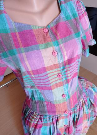 Домашнє котоновое сукня з кишенями в клітку.5 фото