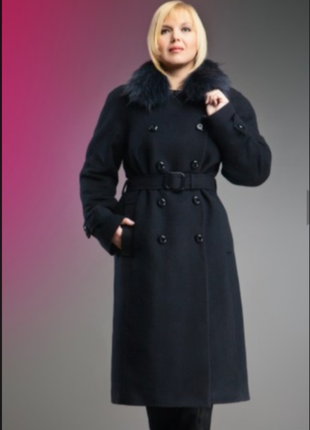 Пальто зимове c натуральним коміром тепле, в стилі мілітарі.розмір 181 фото