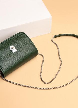 Женская кожаная зелёная сумка клатч6 фото