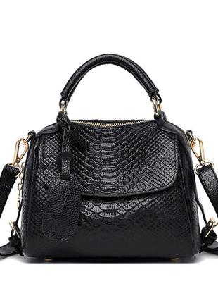 Жіноча шкіряна чорна сумка з принтом крокодила1 фото