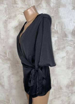 Сатиновая чёрная блузка на запах(18)4 фото
