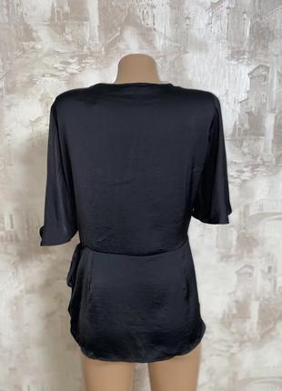 Сатиновая чёрная блузка на запах(18)5 фото