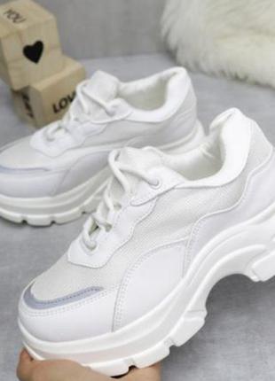 25 см. удобные стильные белые кроссовки на танкетке на подошве7 фото