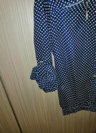 Блузка шифоновая синяя  в горошек.6 фото