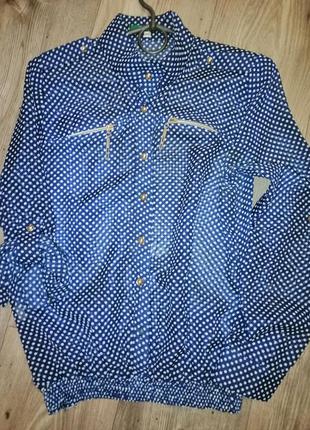 Блузка шифоновая синяя  в горошек.3 фото