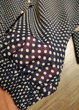 Блузка шифоновая синяя  в горошек.2 фото
