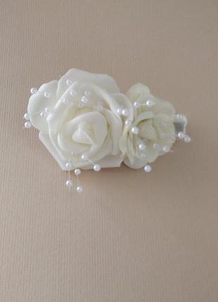 Шпилька весільна біла,чепурна шпилька з квітами10 фото