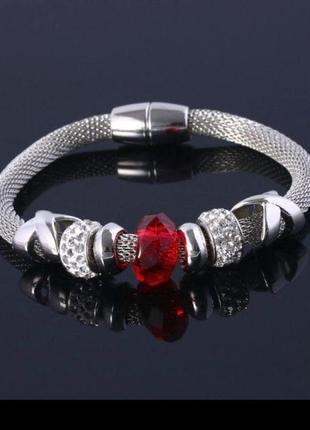 🏵стильний червоний браслет з шармами в стразах, новий! арт. 9407