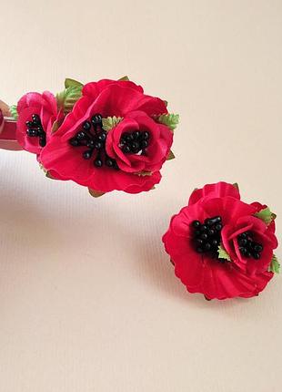 Заколка с маками ручной работи, брошка с маками
