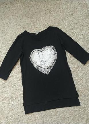 Туніка реглан з серцем паєтки