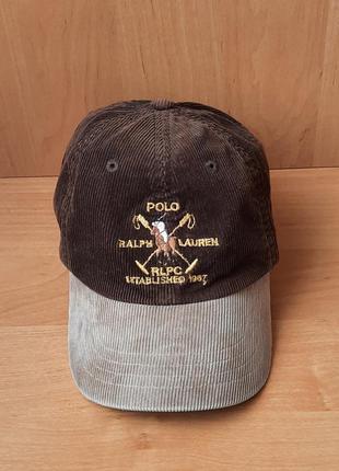 Коричневая вельветовая винтажная кепка/бейсболка polo by ralph lauren vintage