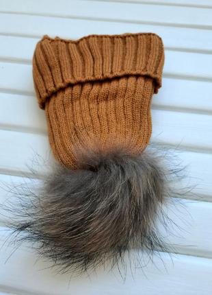 Комплект зимний шапка с натуральным мехом енота и хомут на флисе2 фото