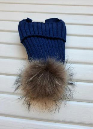 Комплект зимний шапка с натуральным мехом енота и хомут на флисе9 фото