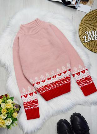 Рожевий светр теплий пудровий скандинавський візерунок1 фото