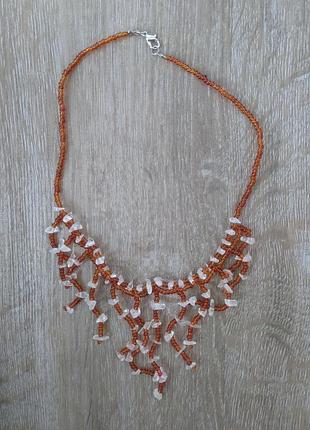 Оригиналтный чокер, ожерелье, колье, подвес, бусы, намисто, коралі из натурального камня (горный хрусталь/кварц) и чешского бисера