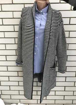 В'язаний,вовняної,трикотажний кардиган ,кофта без застібки,біло-чорну смужку.esprit