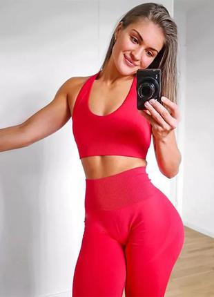 Женский спортивный костюм для фитнеса красный1 фото