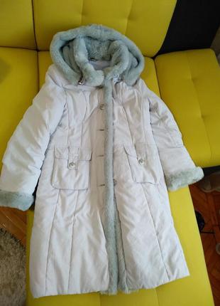 Женское зимнее пальто куртка р.48-50 мех длинное теплое
