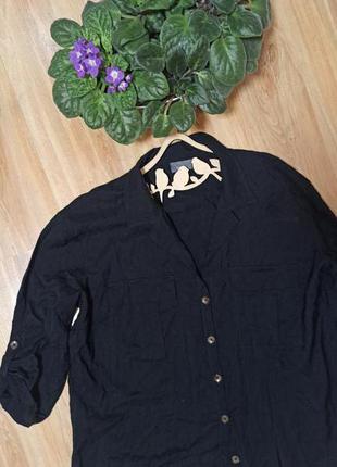 Чорна блузка сорочка з накладними кишенями2 фото