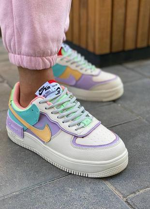 Зимние разноцветные низкие женские кожаные кроссовки на зиму nike air force 1 shadowo🆕